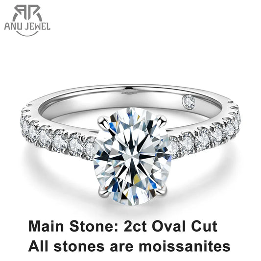 AnuJewel 2 Carat Oval Cut D Color Moissanite Ring 18K Gold Plated 925 Sterling Silver Engagement Wedding Rings Wholesale