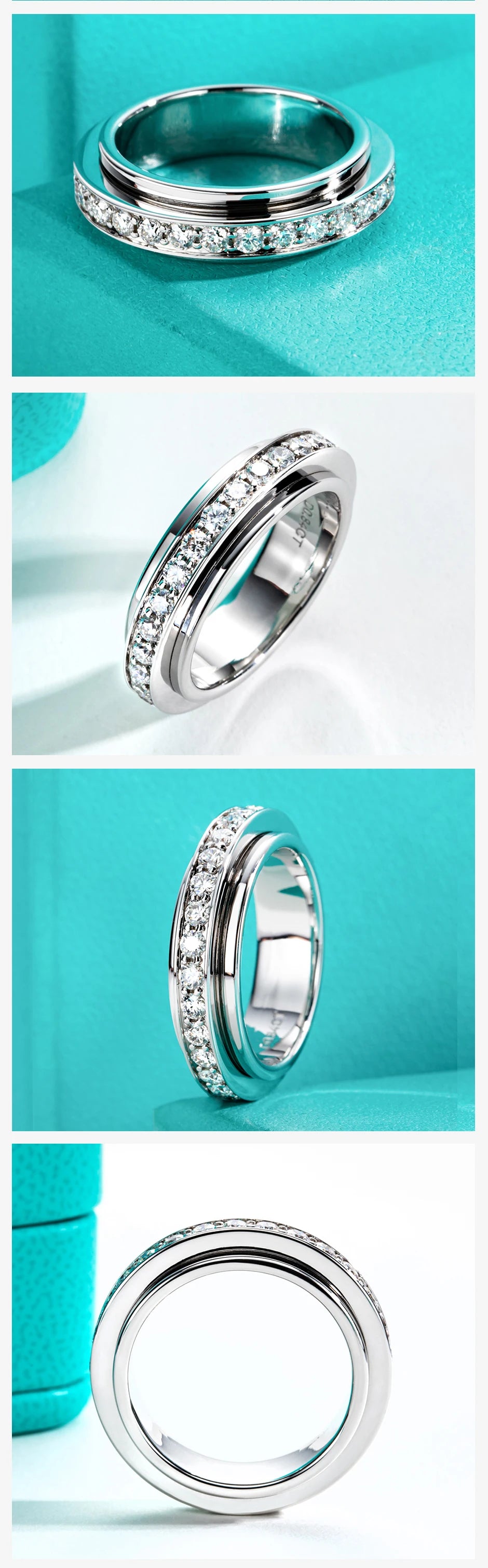 AnuJewel Moissanite Spinner Eternity Band Rings 14k Gold Plated Fidget Spinners Wedding Band Ring Unzip Jewelry Gifts Wholesale