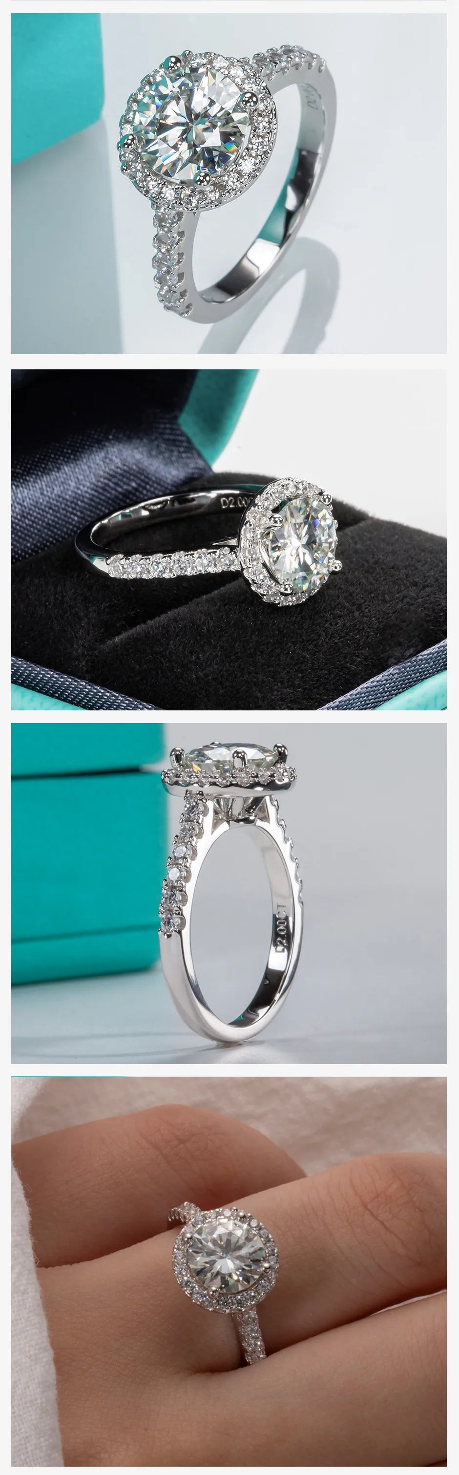 AnuJewel 2 Carat D Color Moissanite Halo Engagement Ring For Women 925 Sterling Silver Wedding Rings Fine Jewelry Wholesale