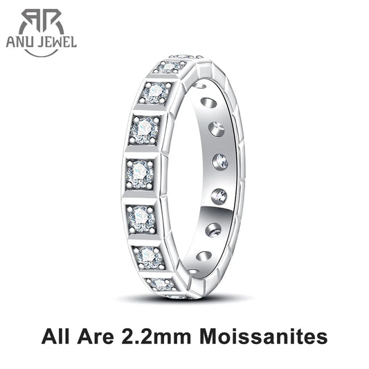 AnuJewel 2.2mm D Color Moissanite Princess Eternity Band Ring 925 Sterling Silver Wedding Band For Women Jewelry Wholesale