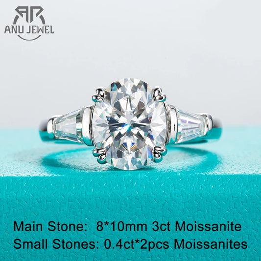 AnuJewel 3.8cttw Oval Cut D Color Moissanite Diamond Engagement 925 Sterling Silver Rings For Women Jewelry Wholesale