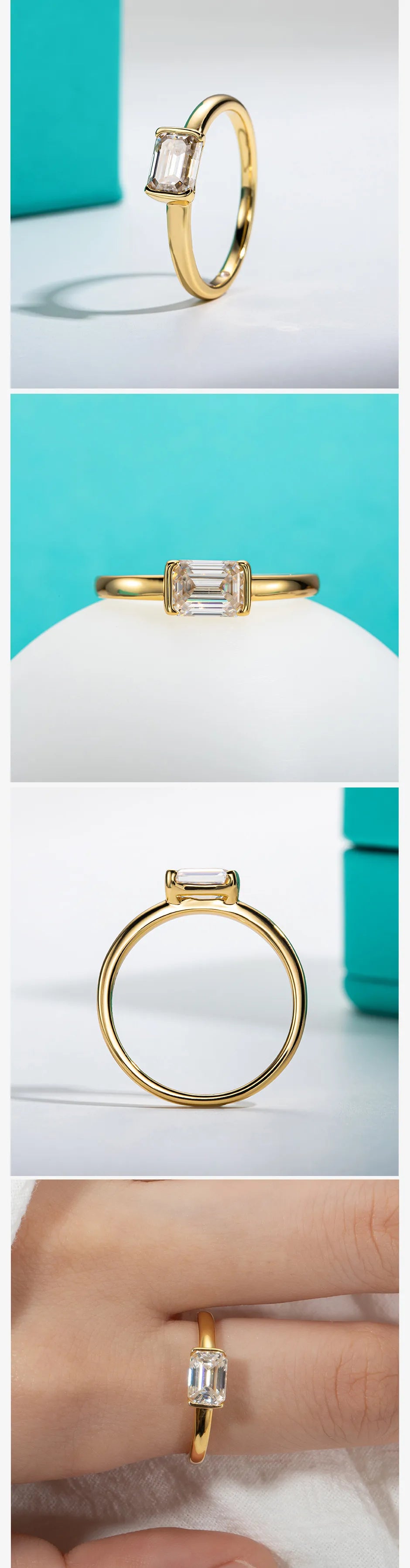 AnuJewel 1 Carat Emerald Cut D Color Moissanite Ring 925 Sterling Silver Engagement Wedding Rings For Women Wholesale
