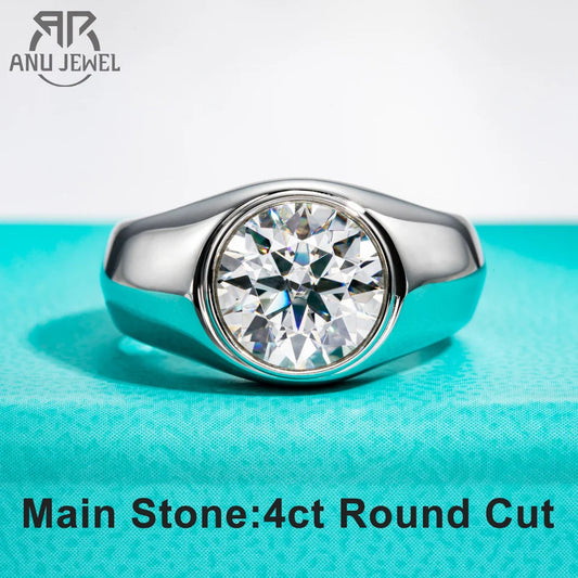 AnuJewel 4ct D Color Moissanite Men Rings 18K Gold Plated Silver Engagement Bezel Rings For Men Factory Jewelry Wholesale