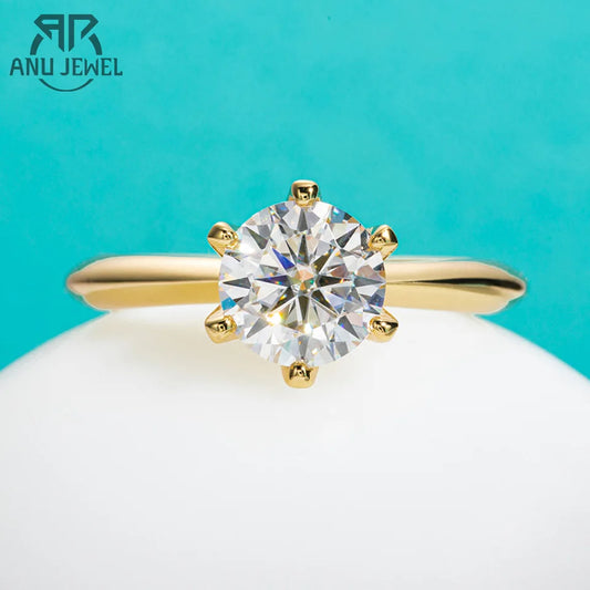 AnuJewel Yellow Gold Plated 2ct 3ct D Color Moissanite Engagement Solitaire Rings For Women With Cer Customs Jewelry Wholesale