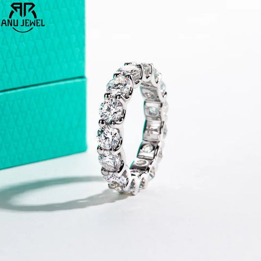 AnuJewel 4.5mm D Color Moissanites Eternity Band Ring 925 Sterling Silver Wedding Rings for Women Jewelry Gifts Wholesale