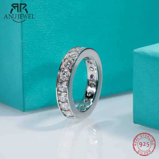 AnuJewel 3.5mm D Color Moissanite Wedding Band Women Ring Gold Plated Silver Eternity Rings For Men Customs Jewelry Wholesale