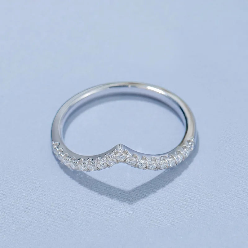 AnuJewel D Color Moissanite Diamond 18K White Gold Plated V Row Ring Classic Style Engagement Wedding Rings