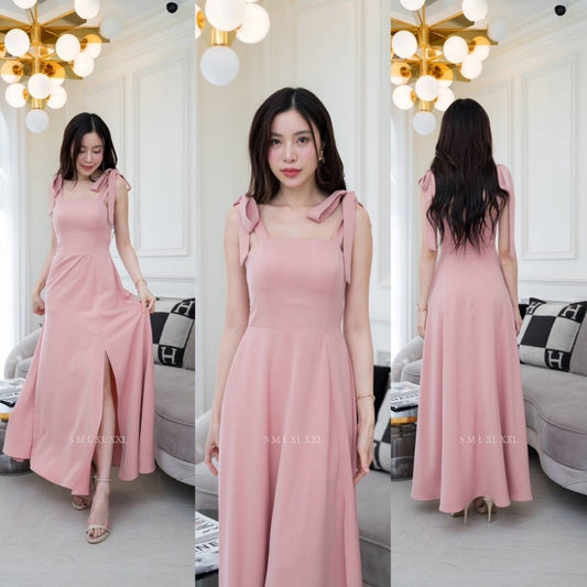 ชุดไปงานแต่ง เรียบหรู ดูแพง NX283 ชุดราตรี ผ้าฮานาโกะ กระโปรงยาวบาน งานแต่งงาน Woman Dress Dresses