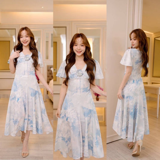 พร้อมส่ง เดรสยาว พรีเมี่ยม ชุดไปงานแต่ง เรียบหรู ดูแพง เดรสออกงาน ชุดราตรี NP058 เดรสยาว S M L XL 2XL งานแต่งงาน Woman