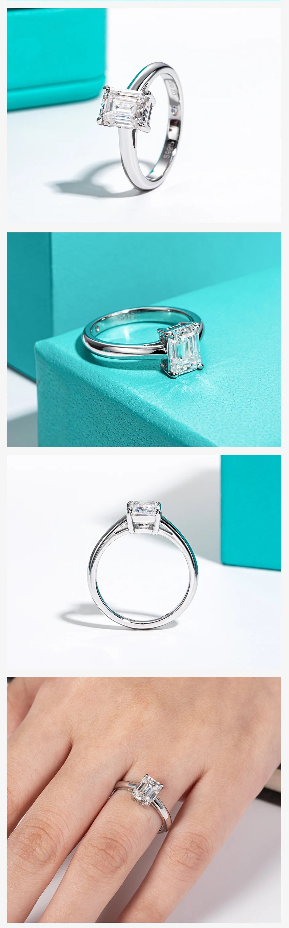 AnuJewel 6x8mm 2ct Emerald Cut Moissanite Engagement Wedding Ring 925 Sterling Silver Rings For Women Jewelry Wholesale