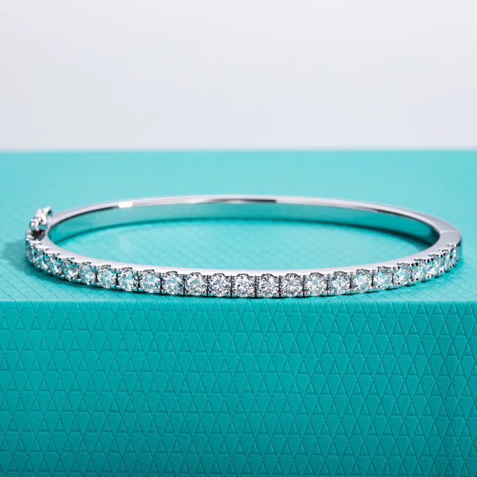 AnuJewel 3mm Half Eternity Moissanite Bracelet 925 Sterling Silver 18K White Gold Plated Bangle for Women Jewelry Gifts
