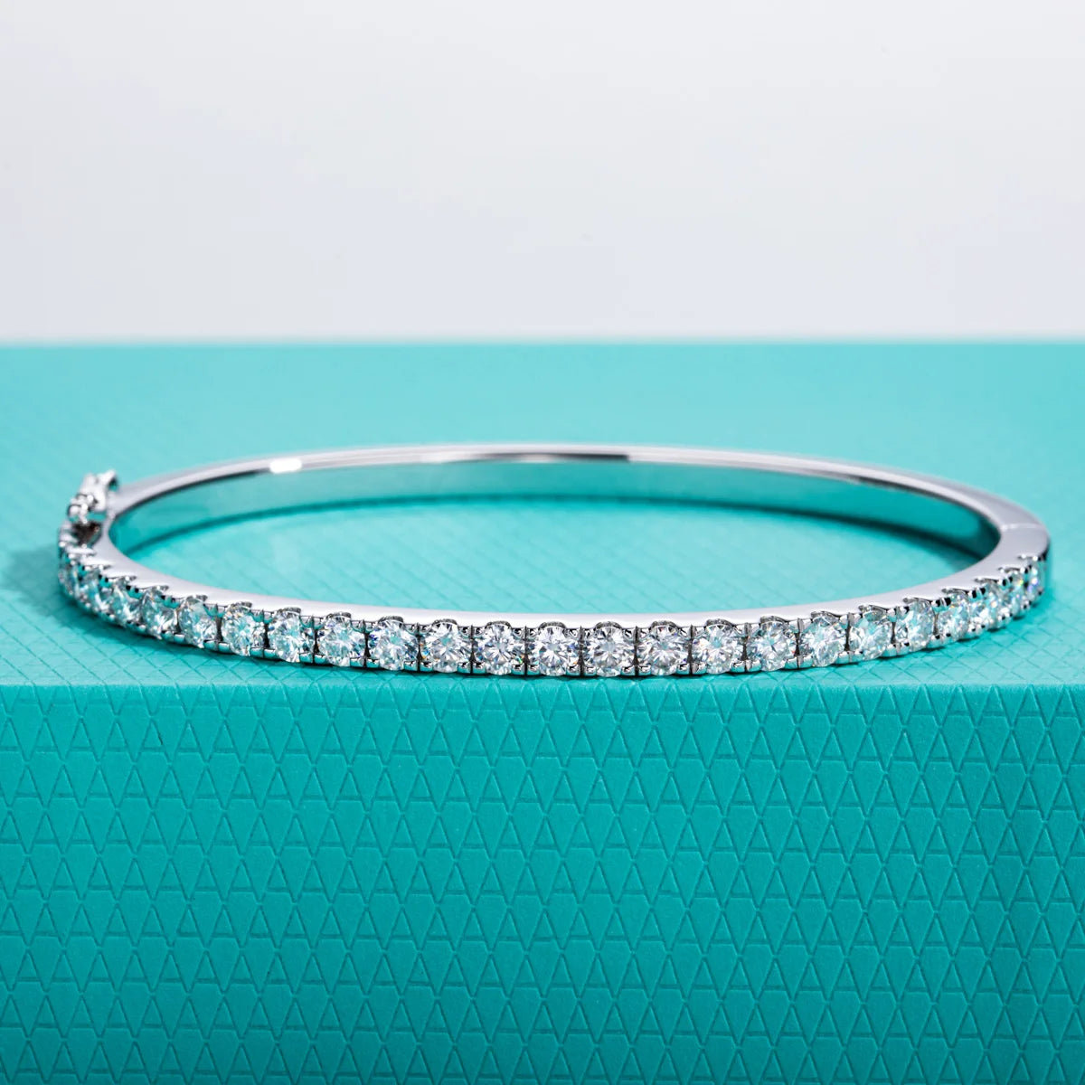 AnuJewel 3mm Half Eternity Moissanite Bracelet 925 Sterling Silver 18K White Gold Plated Bangle for Women Jewelry Gifts