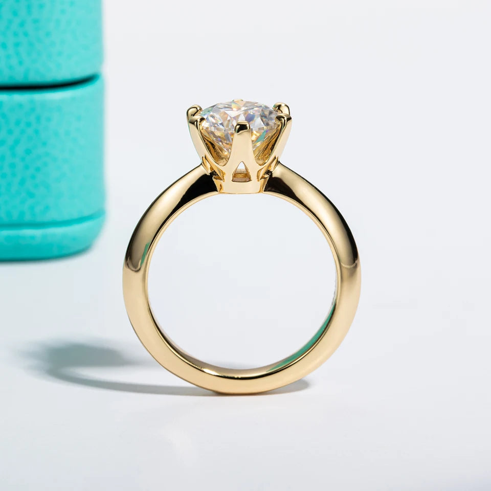 AnuJewel Yellow Gold Plated 2ct 3ct D Color Moissanite Engagement Solitaire Rings For Women With Cer Customs Jewelry Wholesale