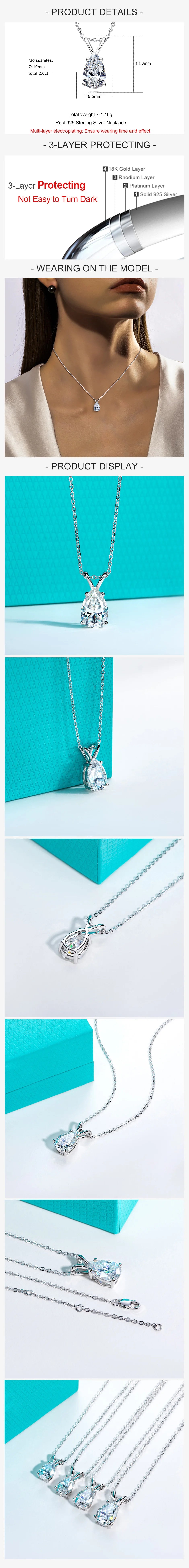 AnuJewel 2ct/3ct/4ct/5ct D Color Pear Cut Moissanite Pendant Necklace 925 Sterling Silver Valentine's Day Gifts for Women