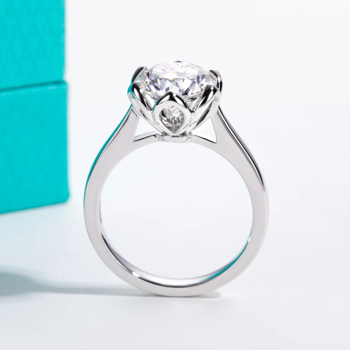 AnuJewel 3ct D Color Moissanite Lotus Engagement Ring 925 Sterling Silver Solitaire Promise Rings for Women Jewelry Gifts