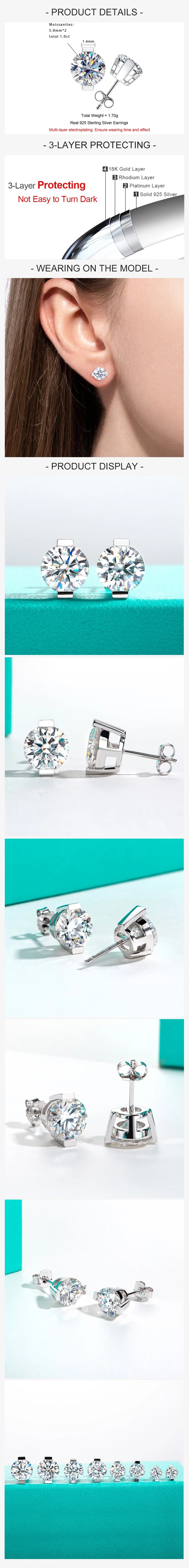 AnuJewel 1cttw-6cttw Moissanites Earrings 925 Sterling Silver D Color VVS1 Moissanite Classic Stud Earrings for Woman Jewelry
