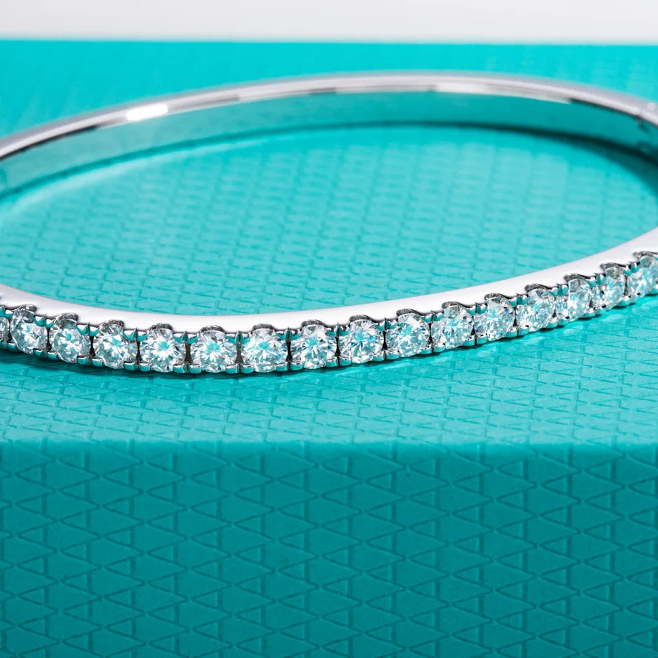 AnuJewel 3mm Half Eternity Moissanite Bracelet 925 Sterling Silver 18K White Gold Plated Bangle for Women Jewelry Gifts