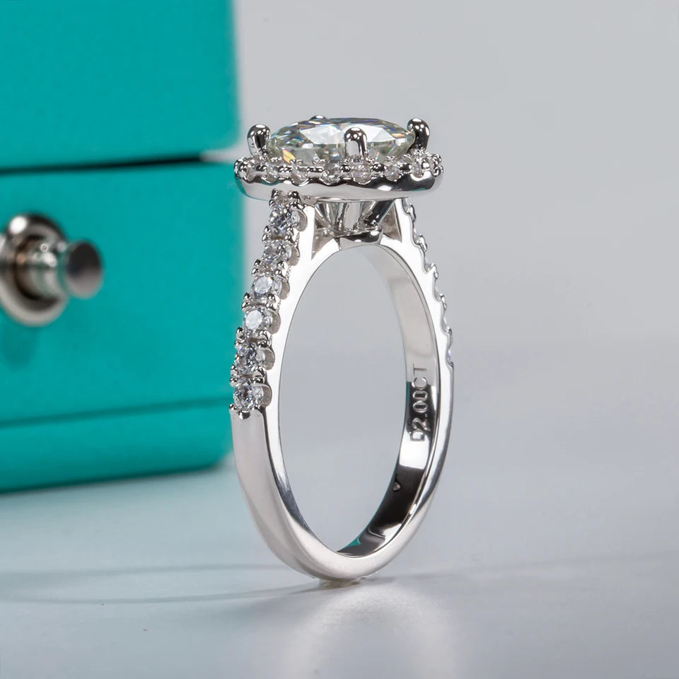 AnuJewel 2 Carat D Color Moissanite Halo Engagement Ring For Women 925 Sterling Silver Wedding  Rings Fine Jewelry Wholesale