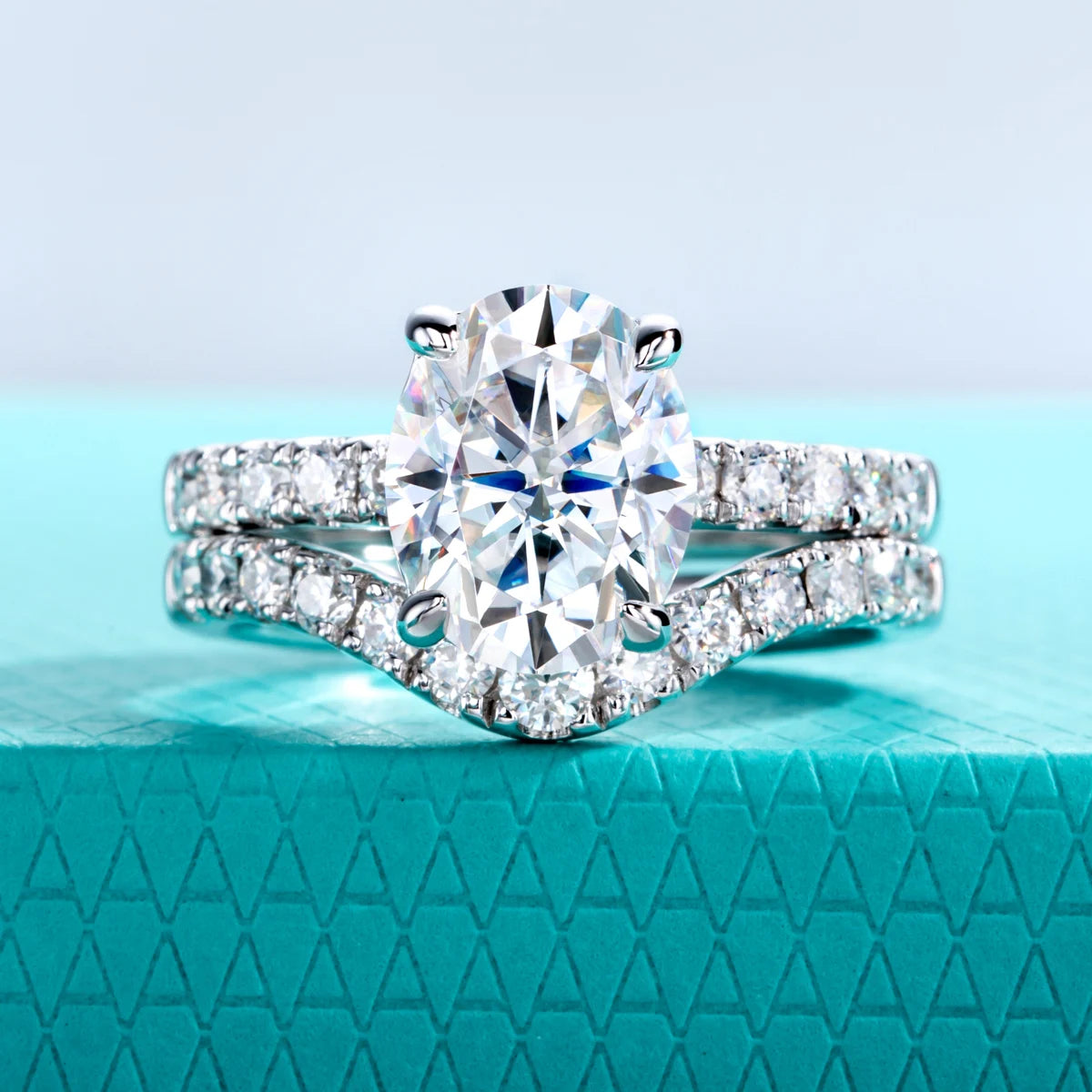 AnuJewel 3ct (Total 3.64ct) Oval Cut D Color Moissanite Bridal Ring Set Wedding Band Silver Rings With Cer Jewelry Wholesale