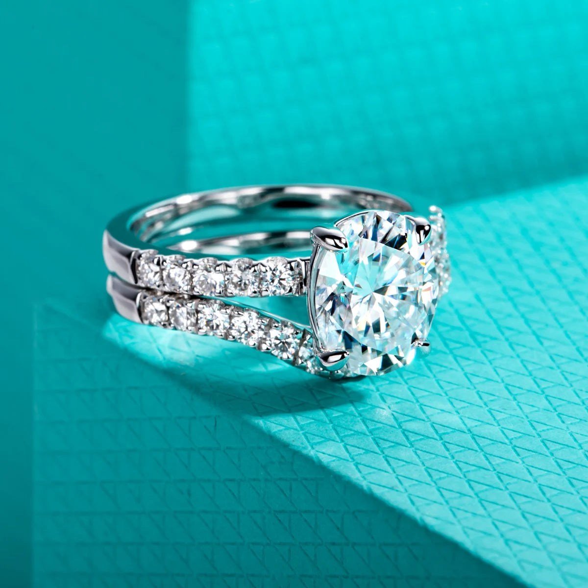 AnuJewel 3ct (Total 3.64ct) Oval Cut D Color Moissanite Bridal Ring Set Wedding Band Silver Rings With Cer Jewelry Wholesale