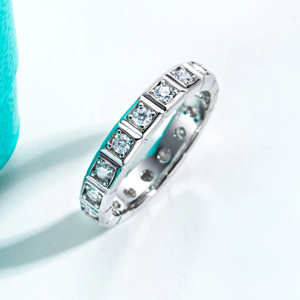 AnuJewel 2.2mm D Color Moissanite Princess Eternity Band Ring 925 Sterling Silver Wedding Band For Women Jewelry Wholesale