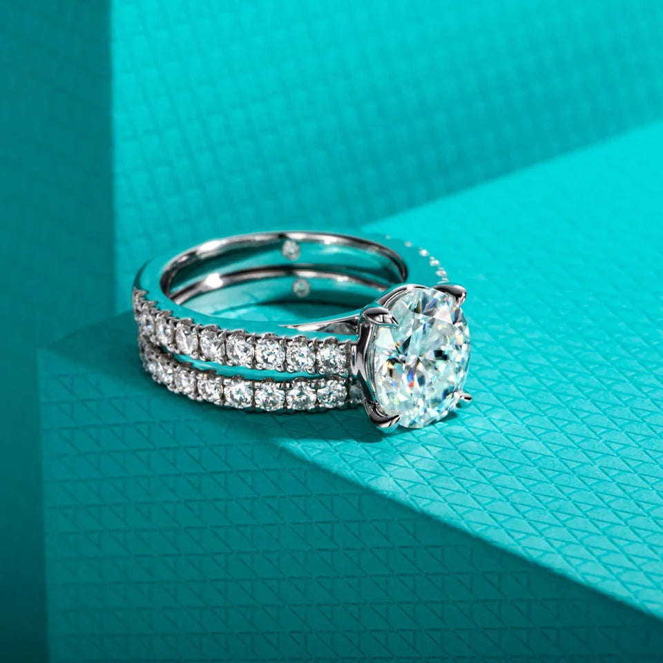 AnuJewel 3ct (Total 4.042ct) Oval Cut D Color Moissanite Bridal Ring Set Wedding Band Silver Rings With Cer Jewelry Wholesale