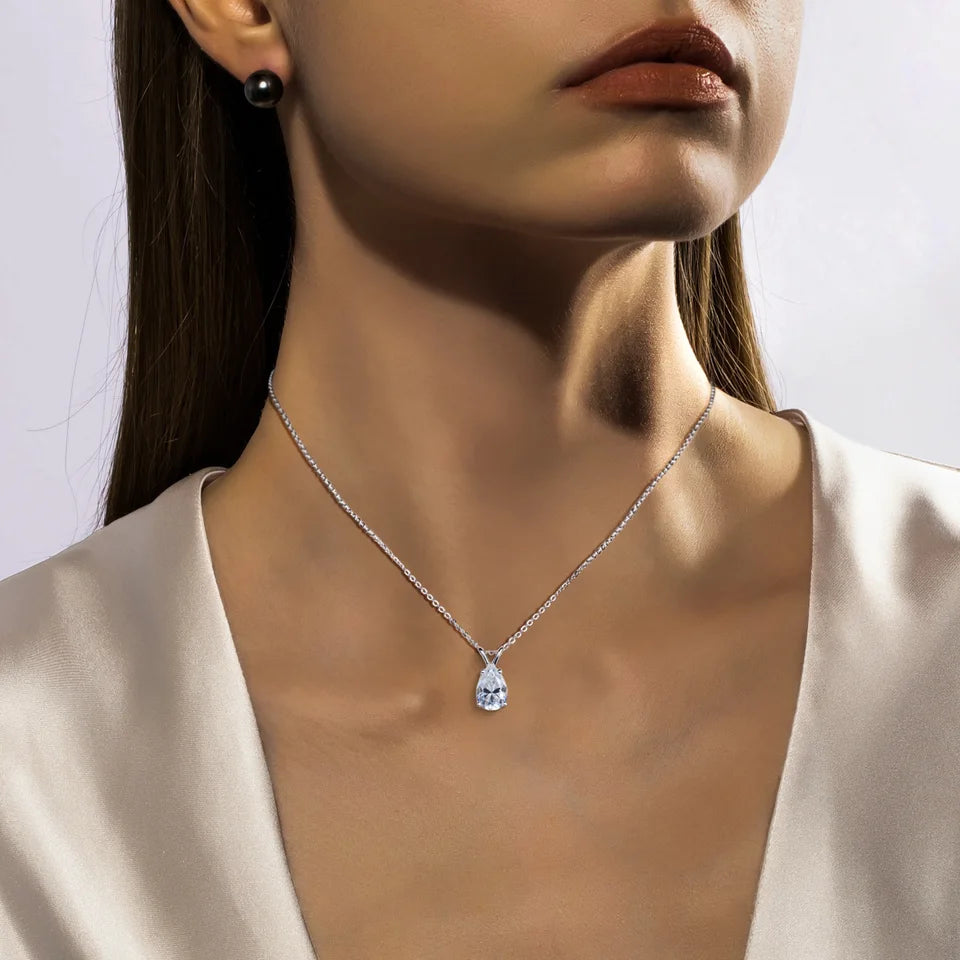 AnuJewel 2ct/3ct/4ct/5ct D Color Pear Cut Moissanite Pendant Necklace 925 Sterling Silver Valentine's Day Gifts for Women