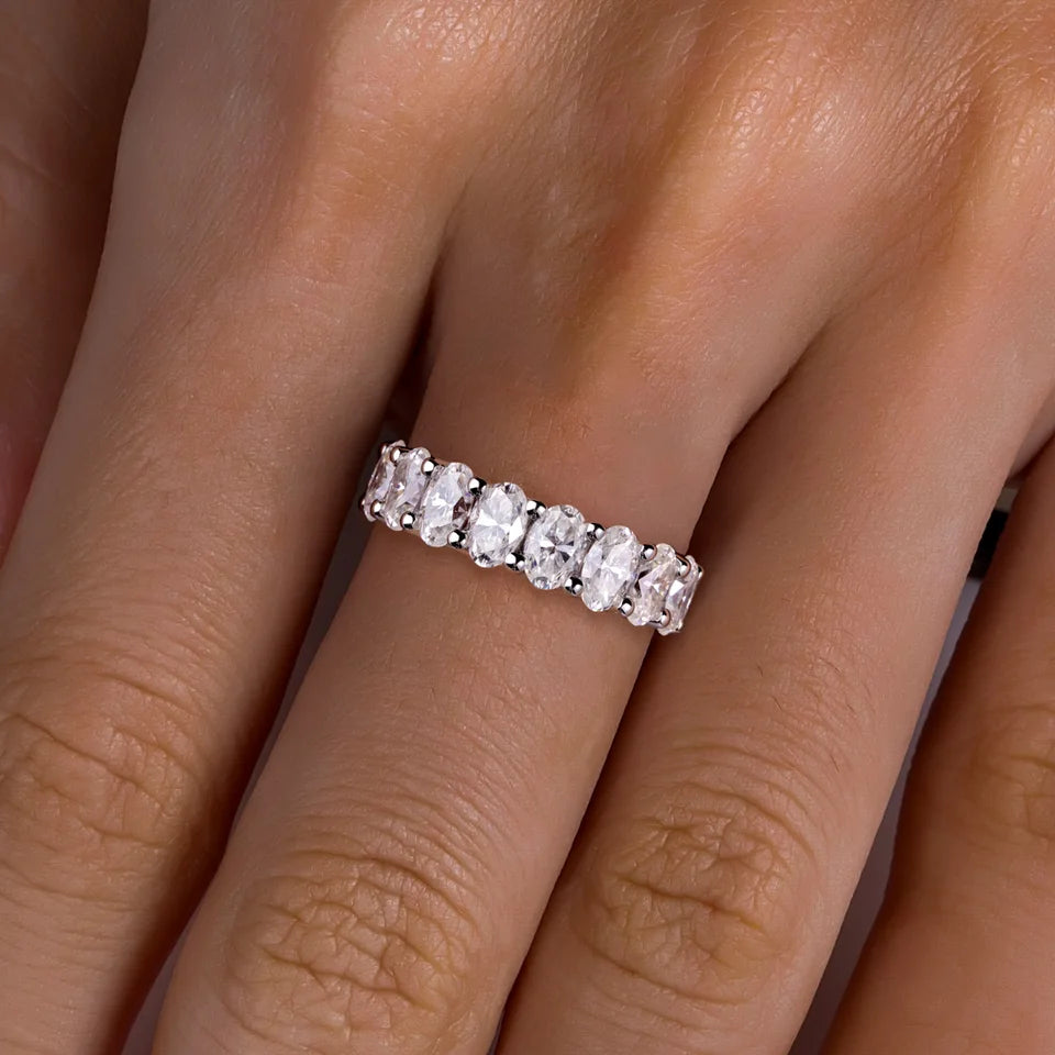 AnuJewel 0.5ct Oval Cut Moissanite Wedding Bands 925 Sterling Silver Lab Created Diamond Half Eternity Rings Jewelry Wholesale
