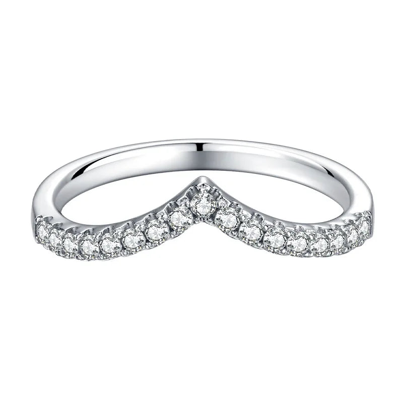 AnuJewel D Color Moissanite Diamond 18K White Gold Plated V Row Ring Classic Style Engagement Wedding Rings