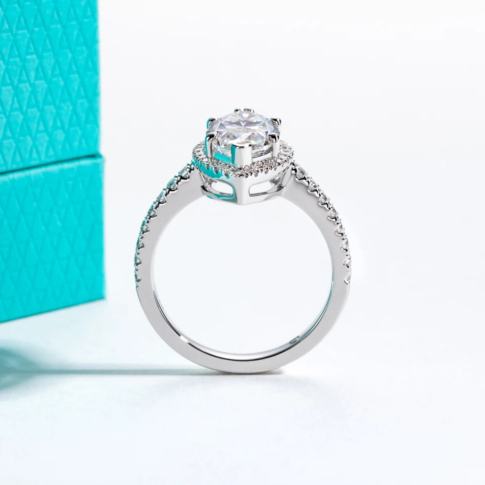 AnuJewel 3ct D Color Marquise Cut Moissanite Halo Engagement Wedding Ring 925 Sterling Silver Rings for Women Gift Jewelry