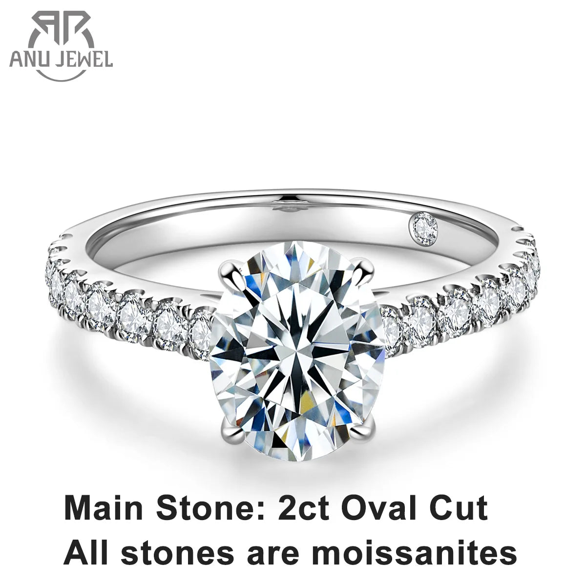 AnuJewel 2 Carat Oval Cut D Color Moissanite Ring 18K Gold Plated 925 Sterling Silver Engagement Wedding Rings Wholesale