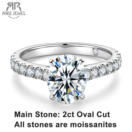 AnuJewel 2 Carat Oval Cut D Color Moissanite Ring 18K Gold Plated 925 Sterling Silver Engagement Wedding Rings Wholesale