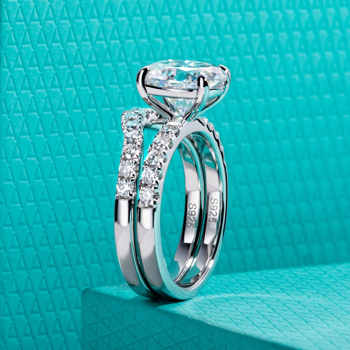 AnuJewel 3ct (Total 3.64ct) Oval Cut D Color Moissanite Bridal Ring Set Wedding Band Silver Rings With Cer Jewelry Wholesale
