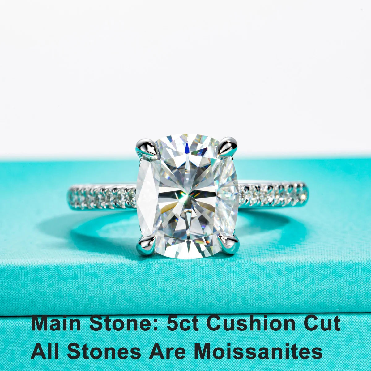 AnuJewel 5ct Cushion Cut D Color Moissanite Engagement Rings For Women 925 Sterling Silver Wedding Rings Jewelry Wholesale
