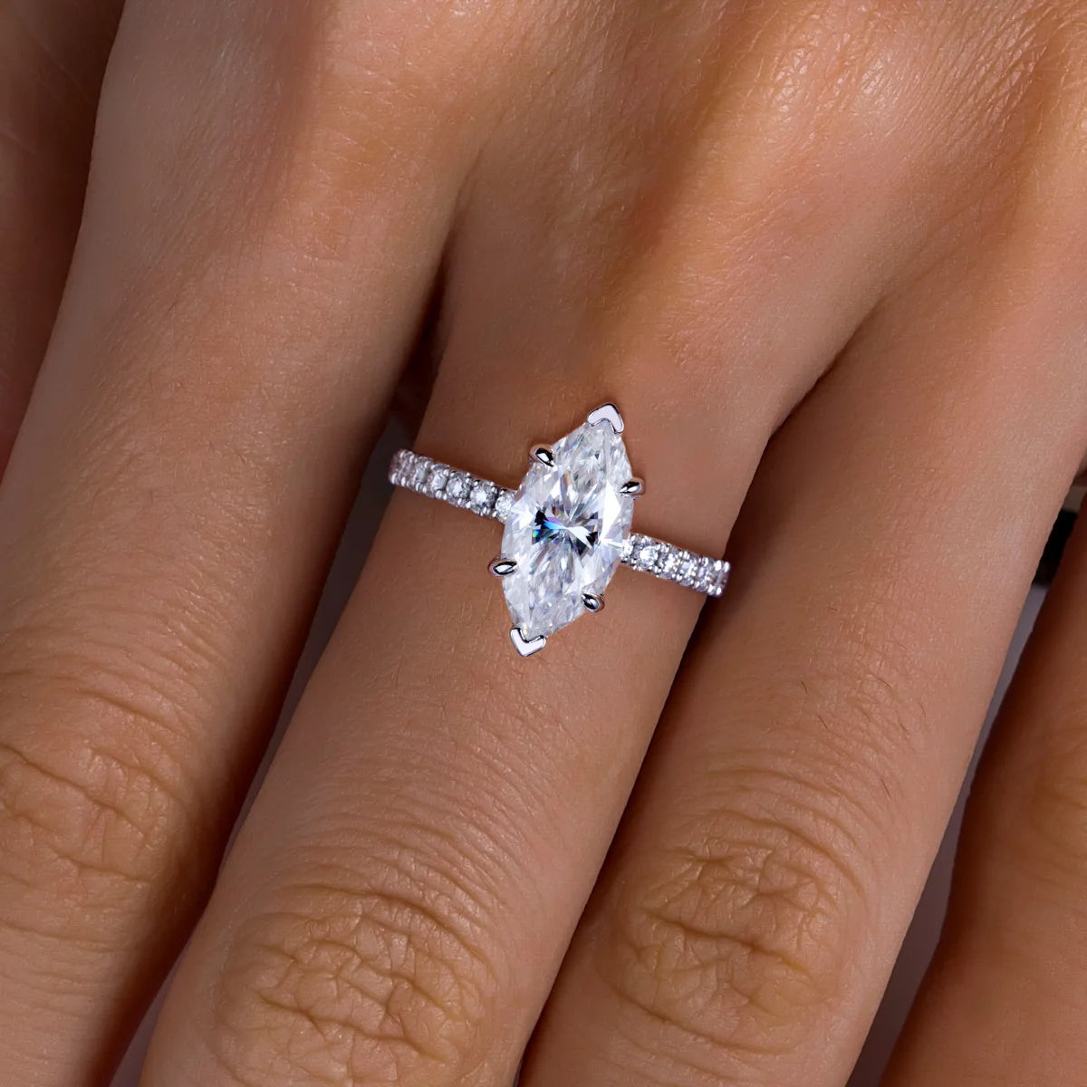 AnuJewel 3ct D Color Marquise Cut Moissanite Ring 925 Sterling Silver Engagement Wedding Ring for Women Birthday Jewelry Gift