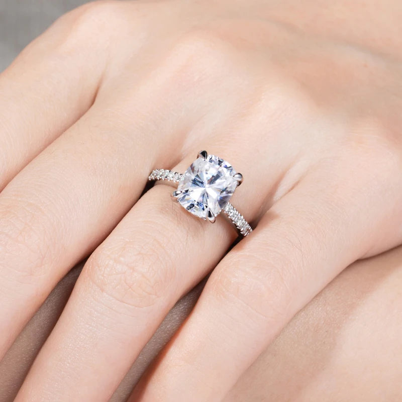 AnuJewel 5ct Cushion Cut D Color Moissanite Engagement Rings For Women 925 Sterling Silver Wedding Rings Jewelry Wholesale