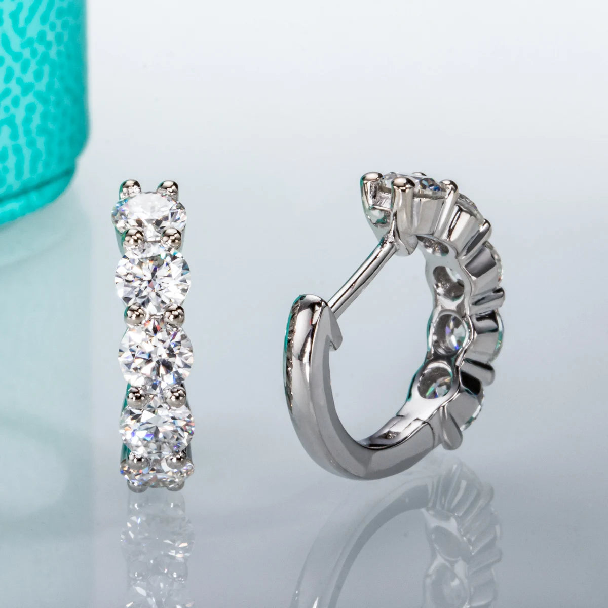 AnuJewel 4mm 3cttw D Color Moissanite Huggie Hoop Earrings 925 Sterling Silver Luxury Huggie Earring For Women