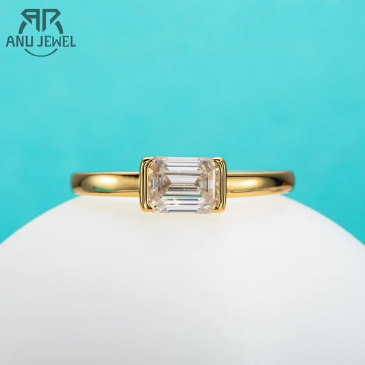AnuJewel 1 Carat Emerald Cut D Color Moissanite Ring  925 Sterling Silver  Engagement Wedding Rings For Women Wholesale