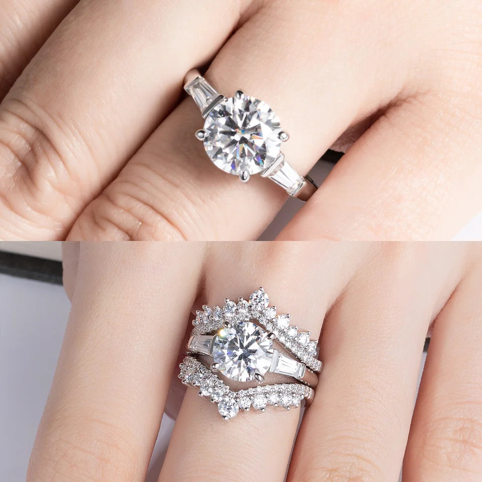 AnuJewel 3ct Moissanite Engagement  Ring  D Color 925 Sterling Silver With Certificate 3-Stone Wedding Rings For Women
