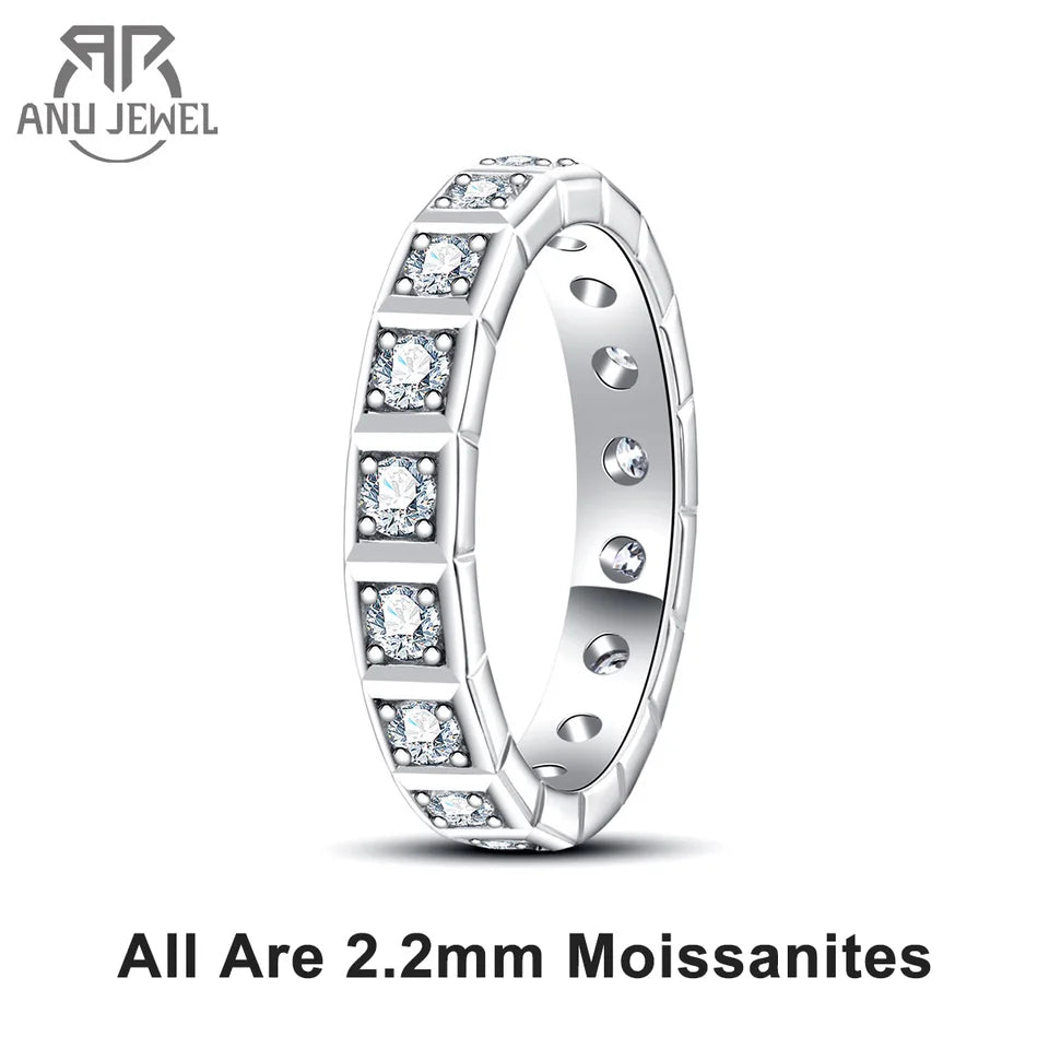 AnuJewel 2.2mm D Color Moissanite Princess Eternity Band Ring 925 Sterling Silver Wedding Band For Women Jewelry Wholesale