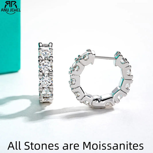 AnuJewel 2.6cttw(3mm)/6cttw(4mm) D Color Moissanites Hoop Earrings 925 Sterling Silver Luxury Huggie Earring for Women Jewelry