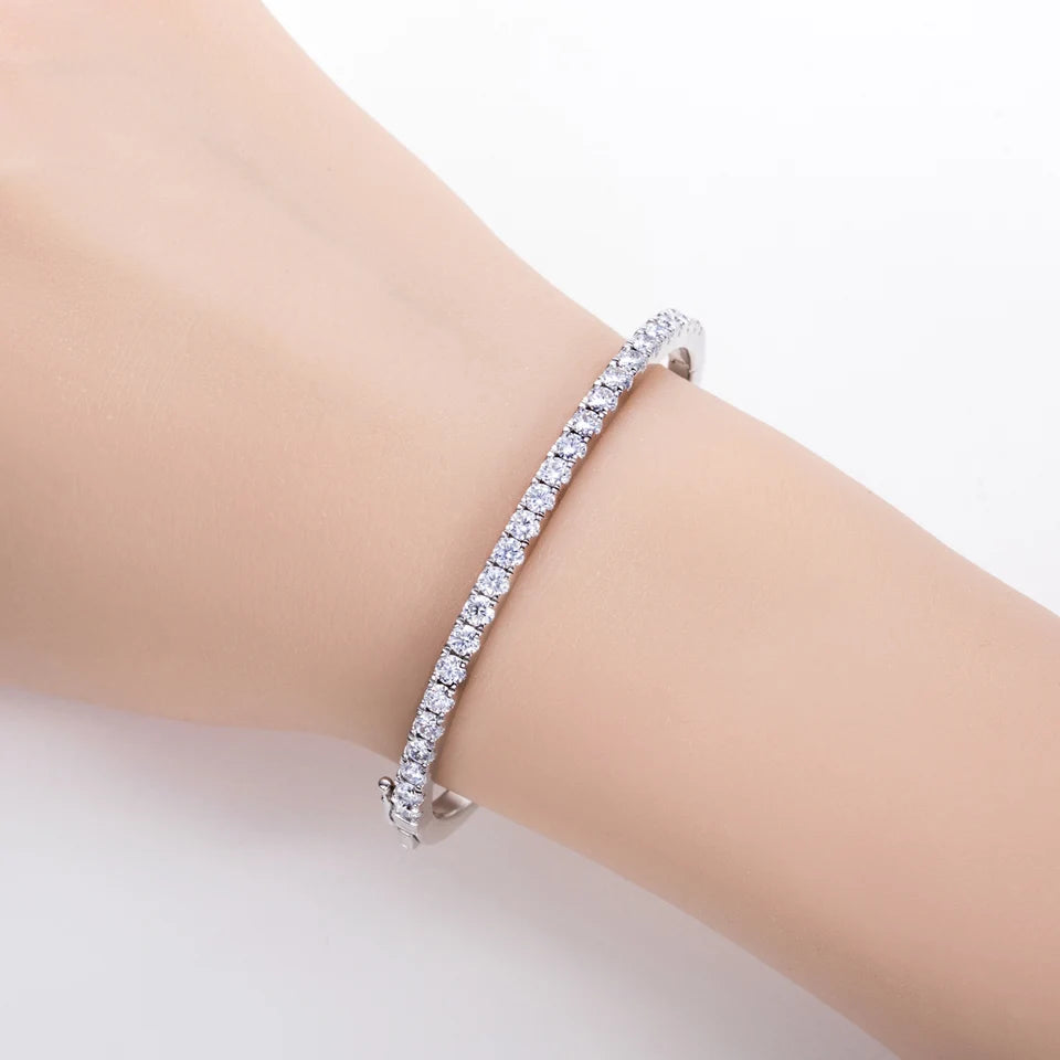 AnuJewel 3mm Half Eternity Moissanite Bracelet 925 Sterling Silver 18K White Gold Plated Bangle for Women Jewelry Gifts