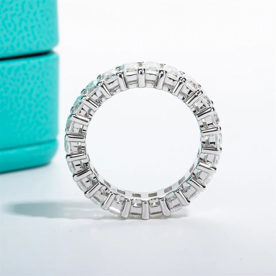 AnuJewel 3*5mm 8.1cttw Emerald Moissanite Eternity Ring 925 Sterling Silver D Color Created Diamond Wedding Band Ring For Women