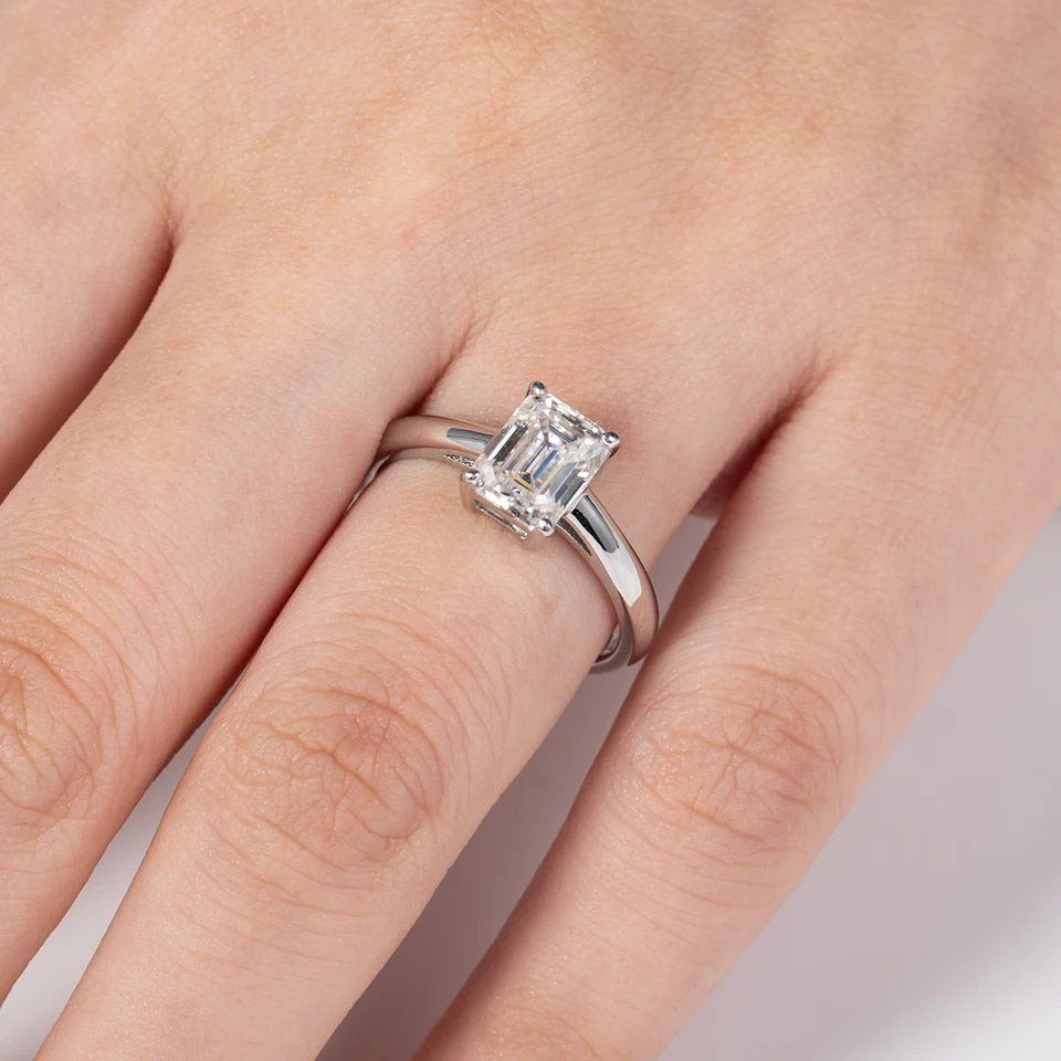 AnuJewel 6x8mm 2ct Emerald Cut Moissanite Engagement Wedding Ring 925 Sterling Silver Rings For Women Jewelry Wholesale