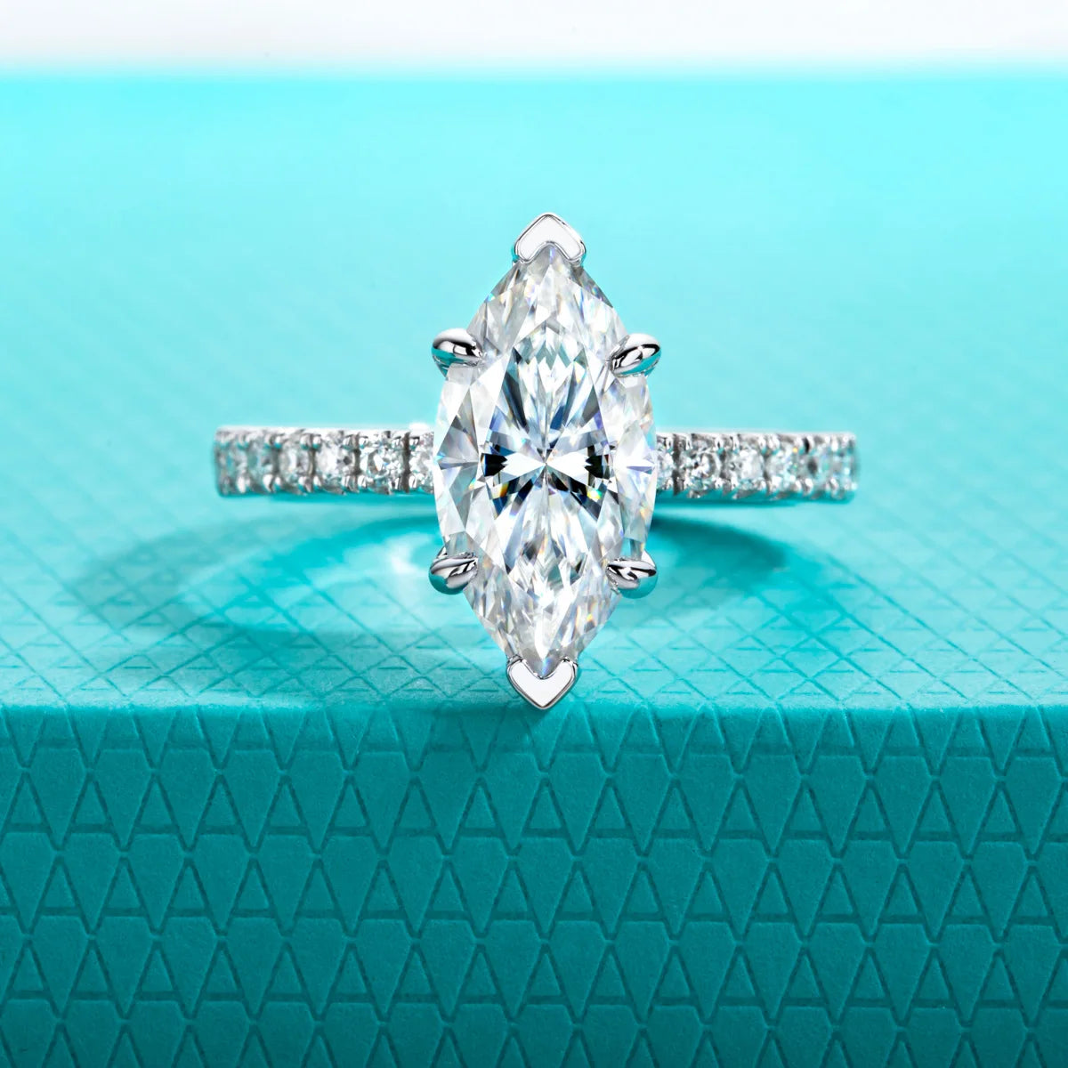 AnuJewel 3ct D Color Marquise Cut Moissanite Ring 925 Sterling Silver Engagement Wedding Ring for Women Birthday Jewelry Gift
