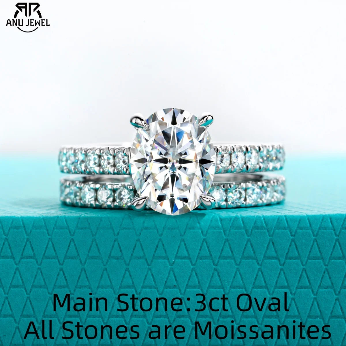 AnuJewel 3ct (Total 4.042ct) Oval Cut D Color Moissanite Bridal Ring Set Wedding Band Silver Rings With Cer Jewelry Wholesale