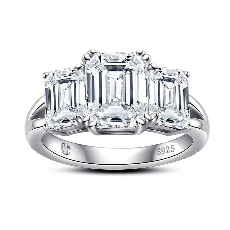 AnuJewel 5cttw Emerald D Color Moissanite Engagement Ring 925 Sterling Silver Three-Stone Ring For Women Jewelry Wholesale