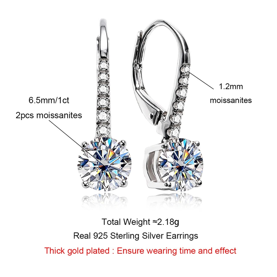AnuJewel 1 Carat D Color Moissanite Dangle Drop 925 Sterling Silver Earrings With Certificate Jewelry Wholesale