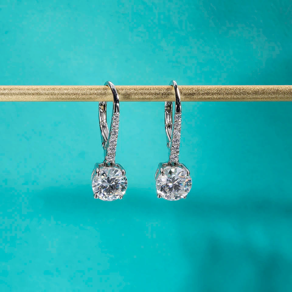 AnuJewel 1 Carat D Color Moissanite Dangle Drop 925 Sterling Silver Earrings With Certificate Jewelry Wholesale
