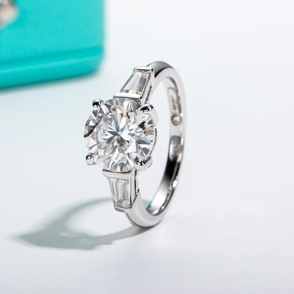 AnuJewel 3ct Moissanite Engagement  Ring  D Color 925 Sterling Silver With Certificate 3-Stone Wedding Rings For Women